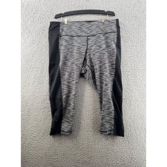 Ideology Womens Gray & Black Striped Leggings  Capri With Mesh Panels Size 1X - Picture 1 of 8